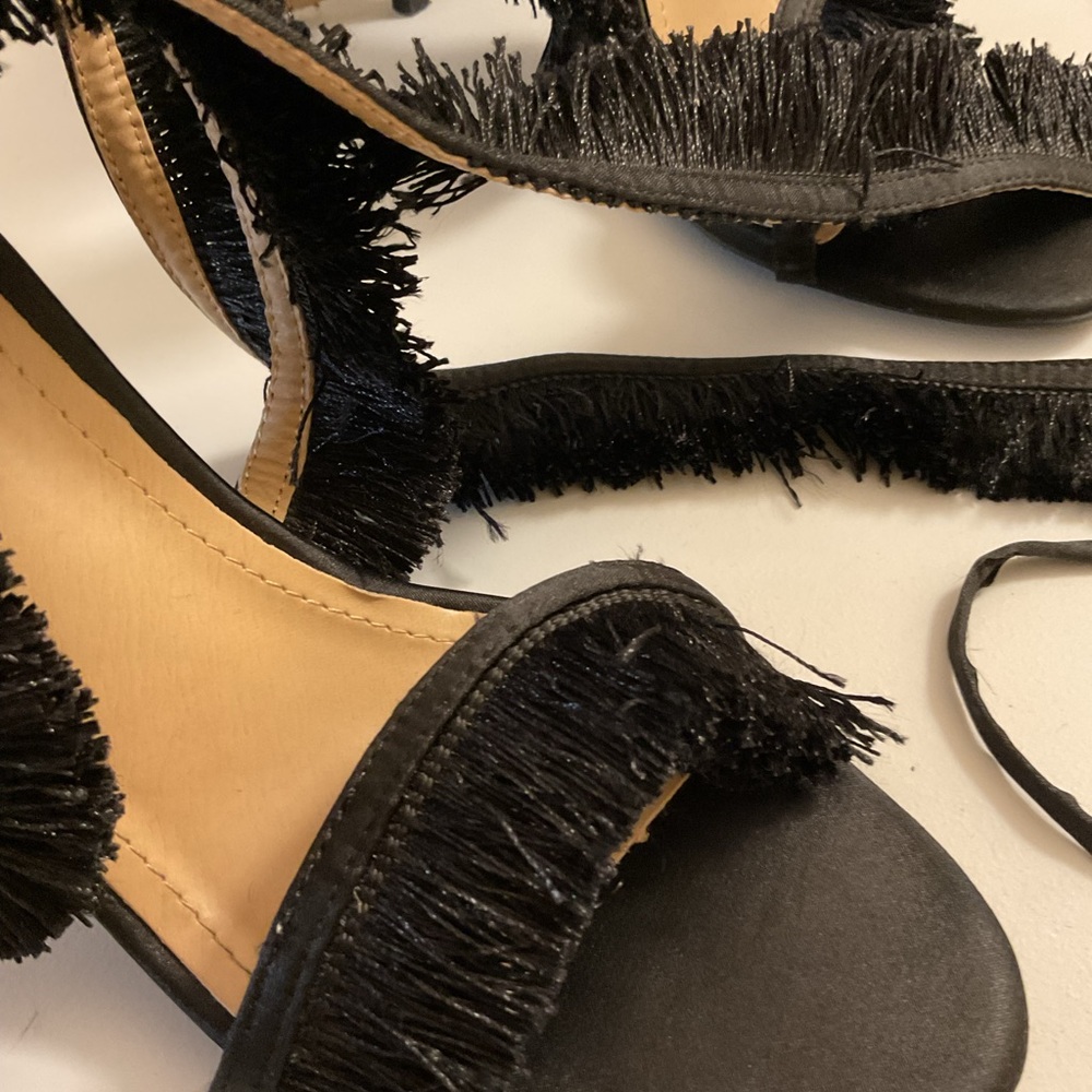 PrettyLittleThing Black Fringed Lace-Up Heels - Picture 2 of 7